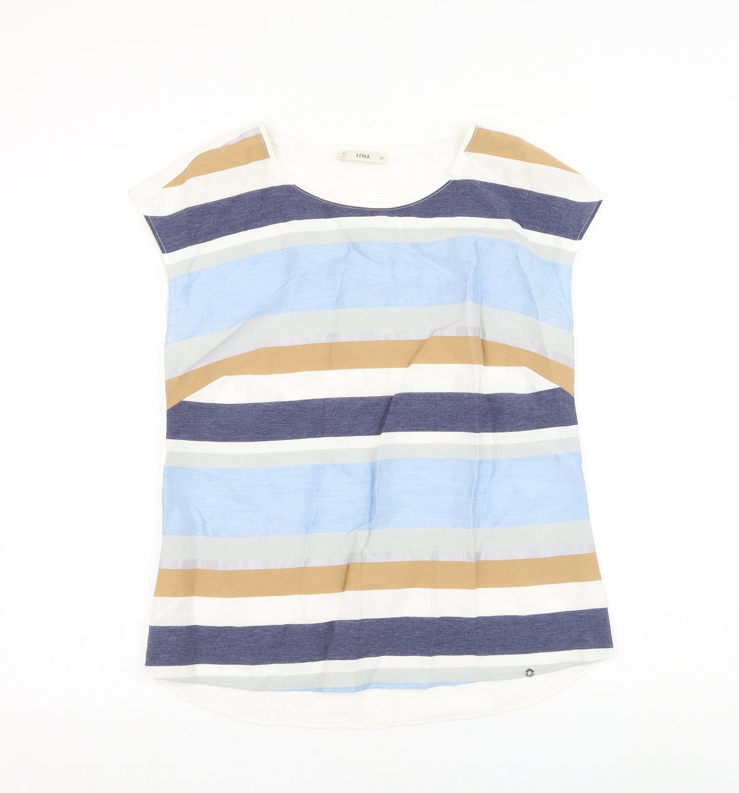 Feria Womens Multicoloured Striped Viscose Basic Blouse Size 8 Round Neck