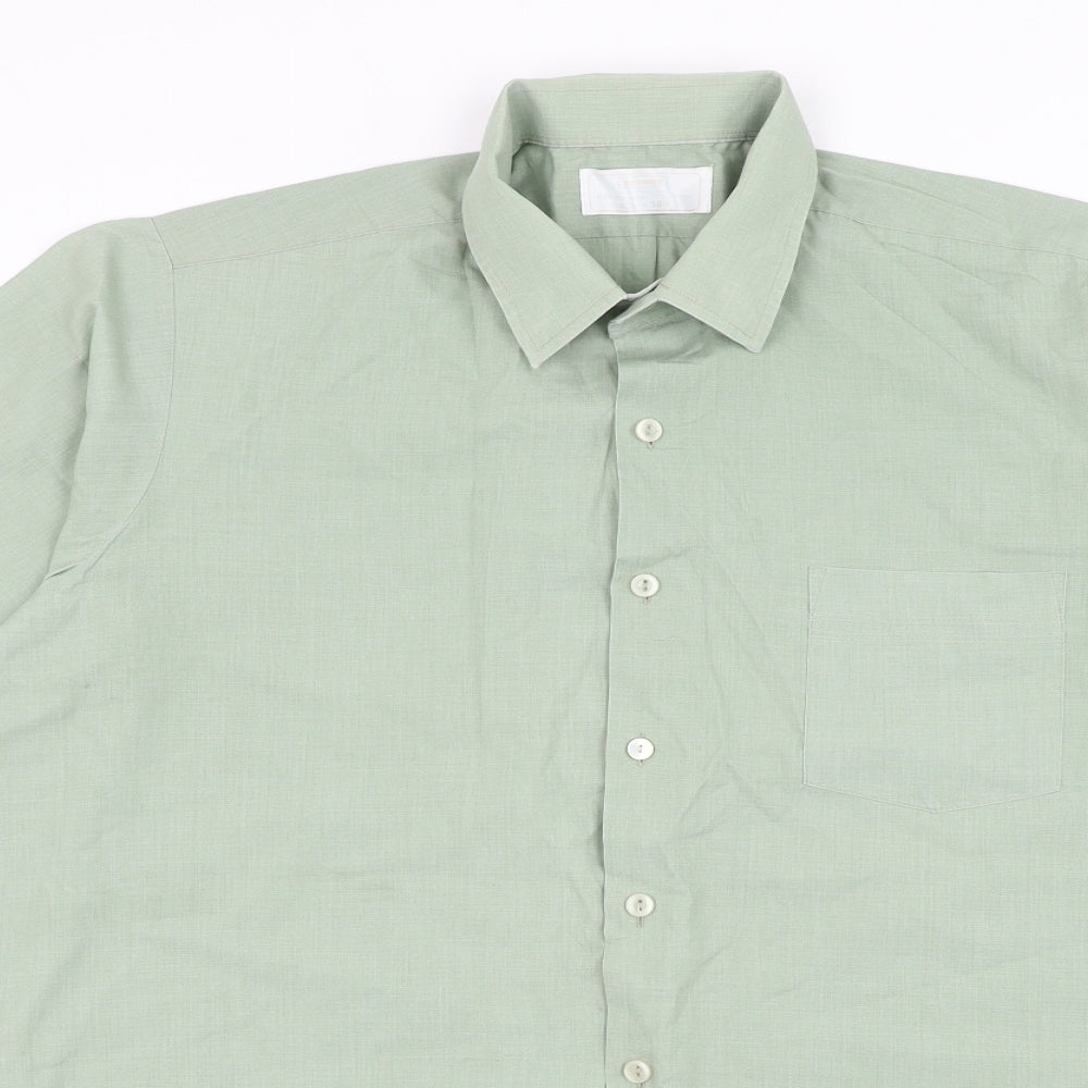 Keynote Mens Green Polyester Button-Up Size 16.5 Collared Button