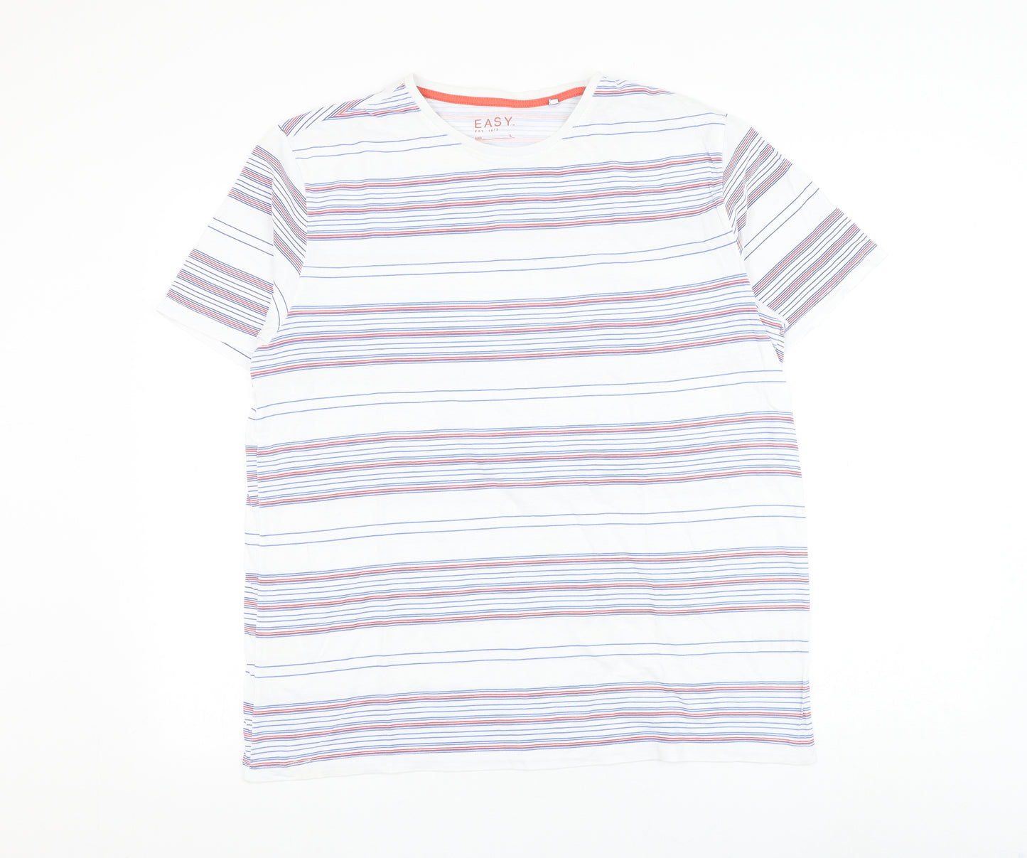 Matalan Mens White Striped Cotton T-Shirt Size L Round Neck