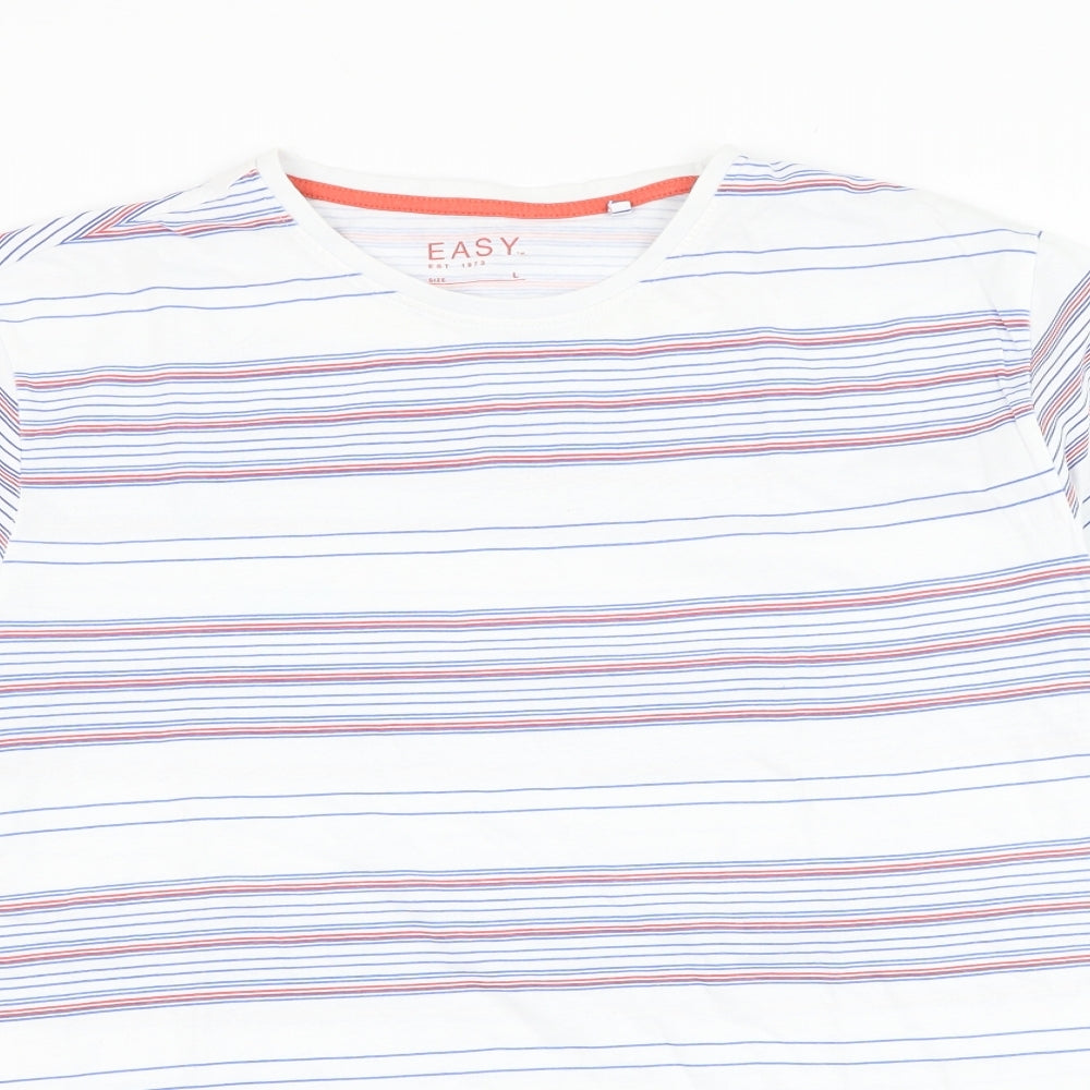 Matalan Mens White Striped Cotton T-Shirt Size L Round Neck