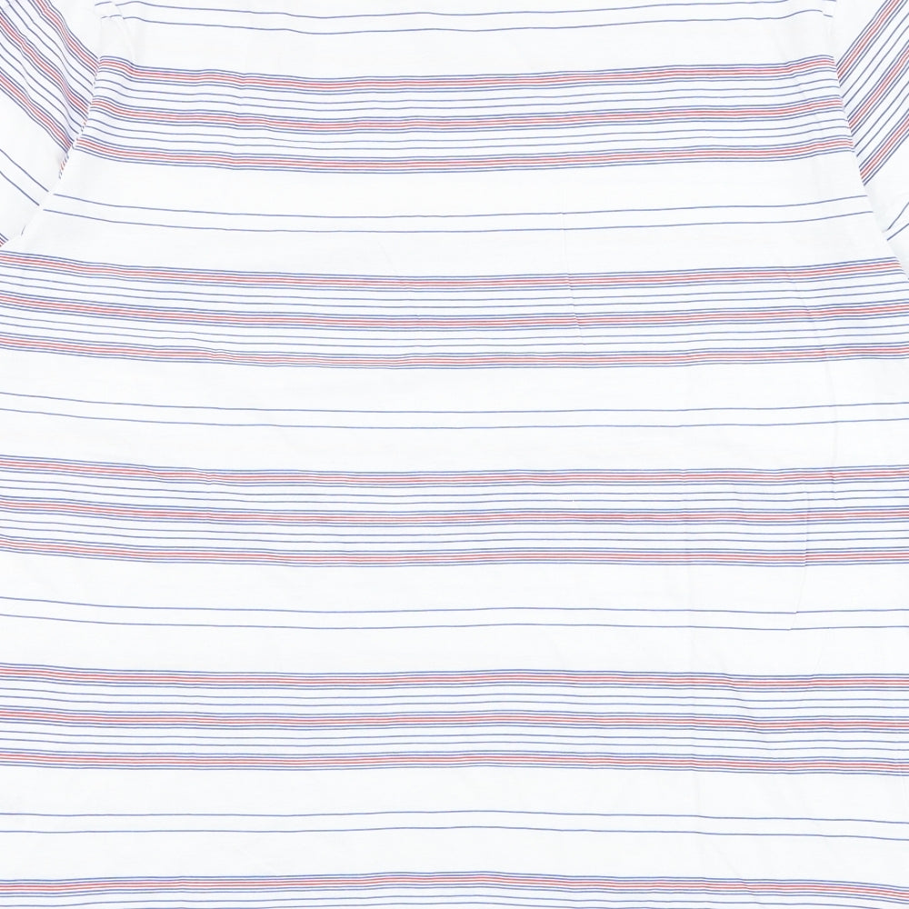 Matalan Mens White Striped Cotton T-Shirt Size L Round Neck