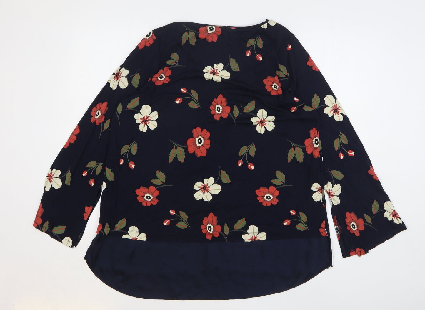 Marks and Spencer Womens Blue Floral Viscose Basic Blouse Size 18 Round Neck
