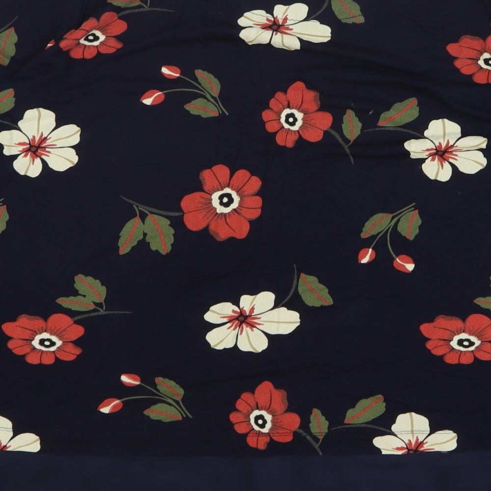 Marks and Spencer Womens Blue Floral Viscose Basic Blouse Size 18 Round Neck