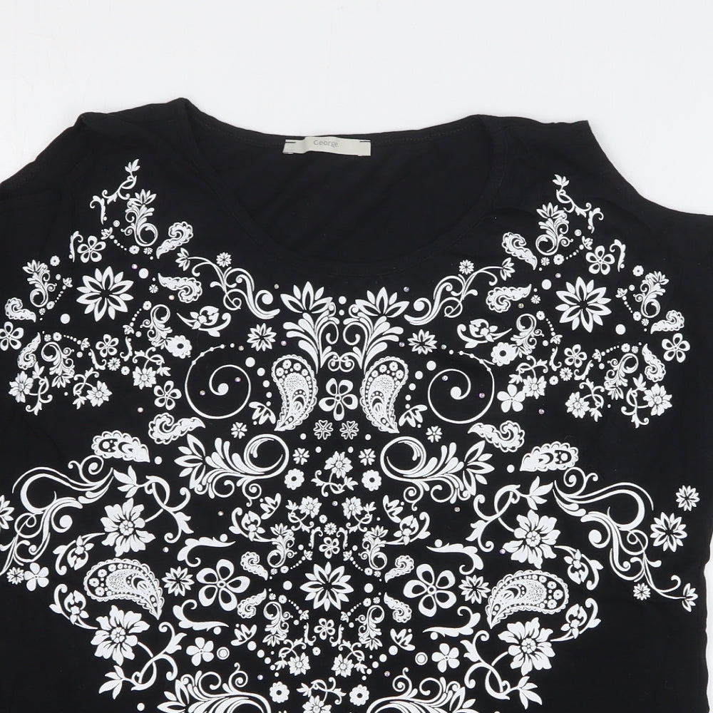George Womens Black Paisley Cotton Basic T-Shirt Size 14 Round Neck - Cold Shoulder