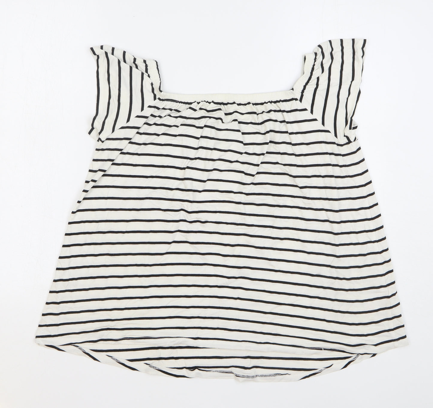 F&F Womens White Striped Viscose Basic T-Shirt Size 14 Square Neck