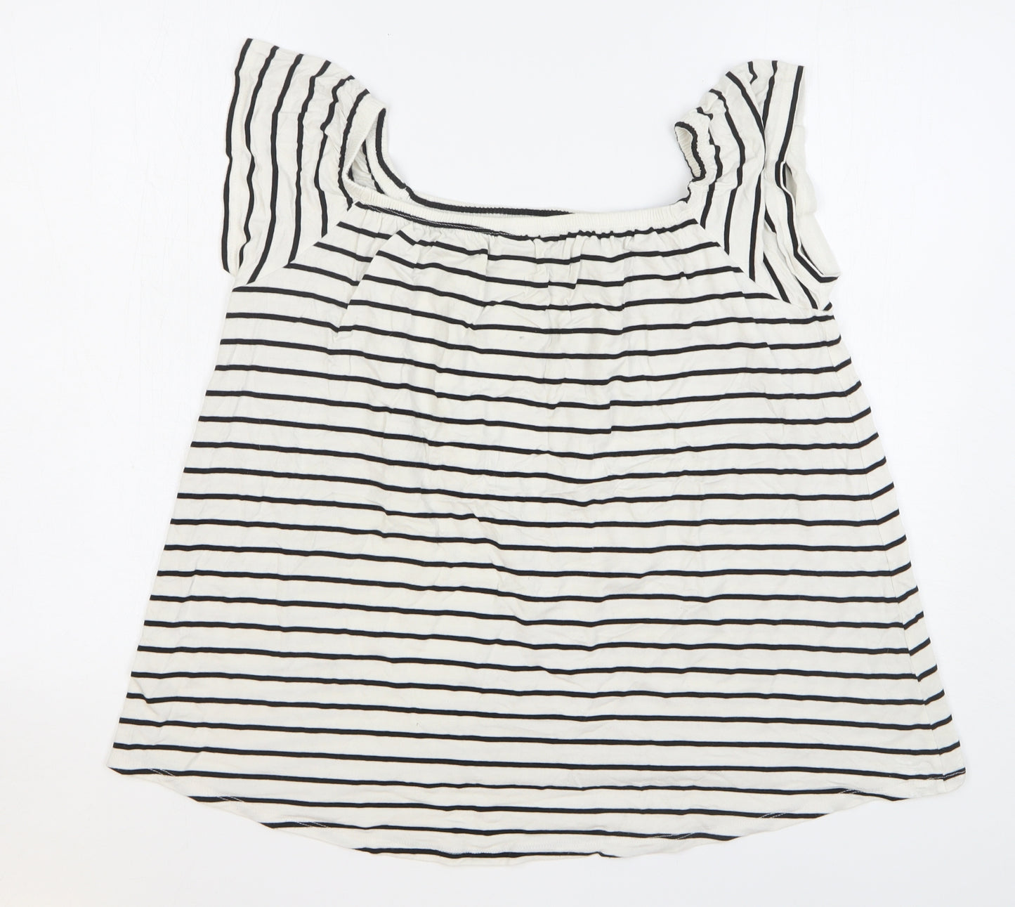 F&F Womens White Striped Viscose Basic T-Shirt Size 14 Square Neck