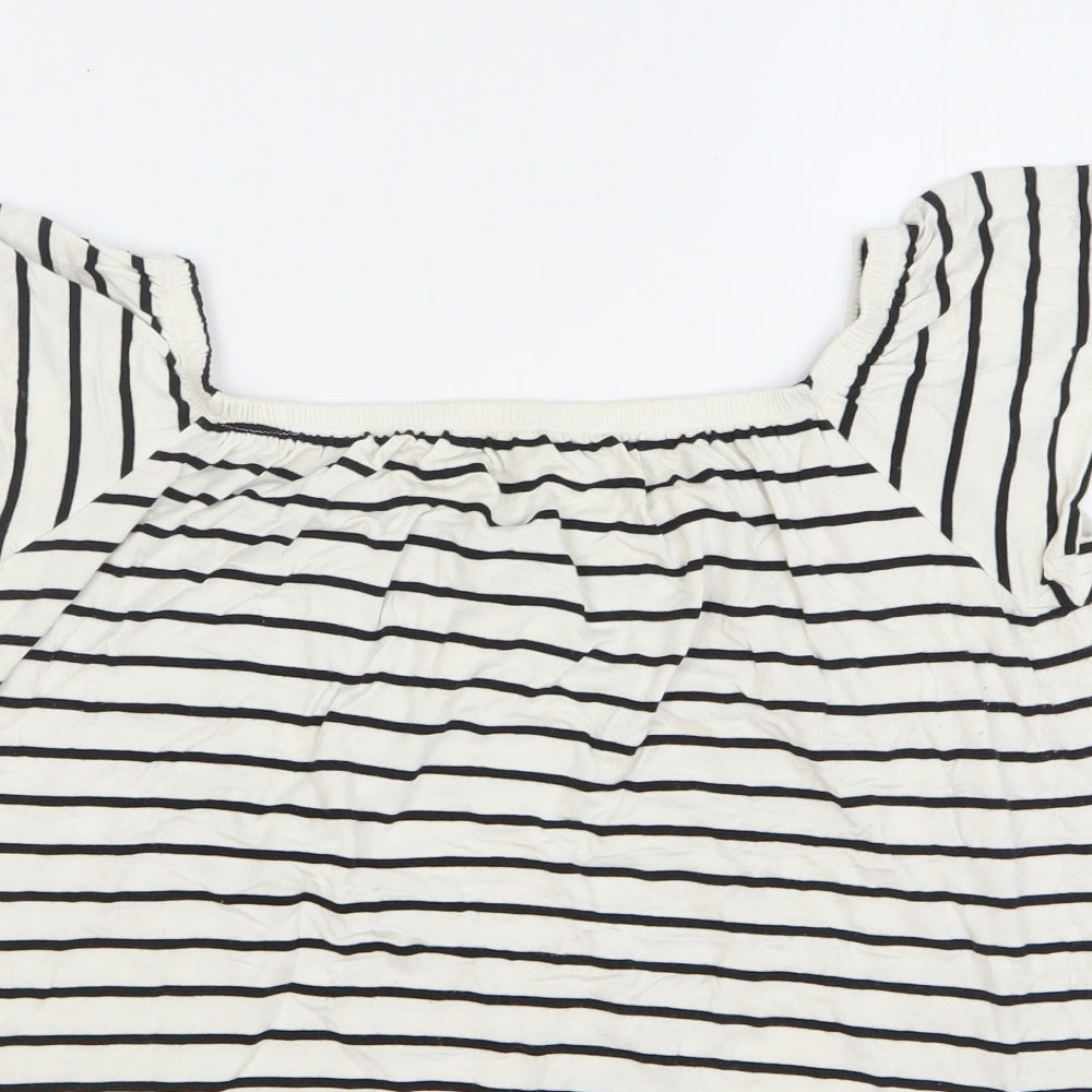 F&F Womens White Striped Viscose Basic T-Shirt Size 14 Square Neck