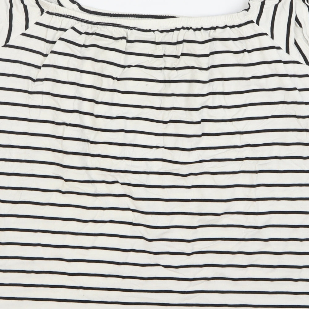 F&F Womens White Striped Viscose Basic T-Shirt Size 14 Square Neck