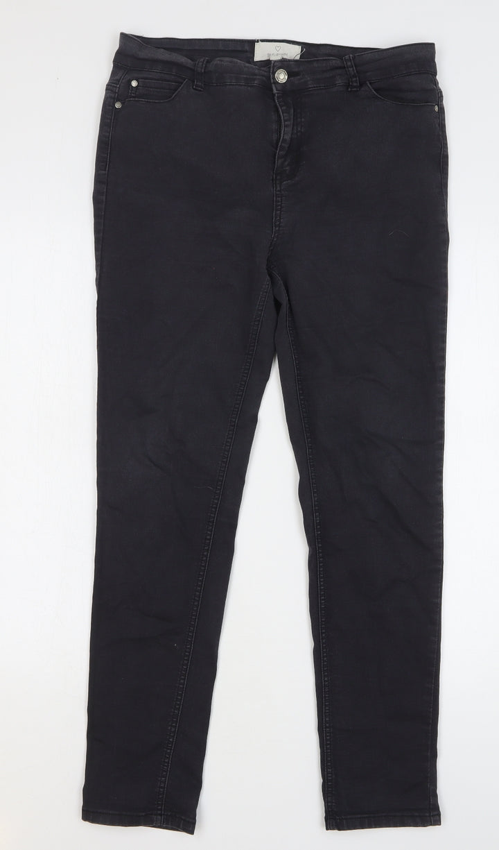 True Denim Womens Black Cotton Skinny Jeans Size 14 L28 in Regular Button