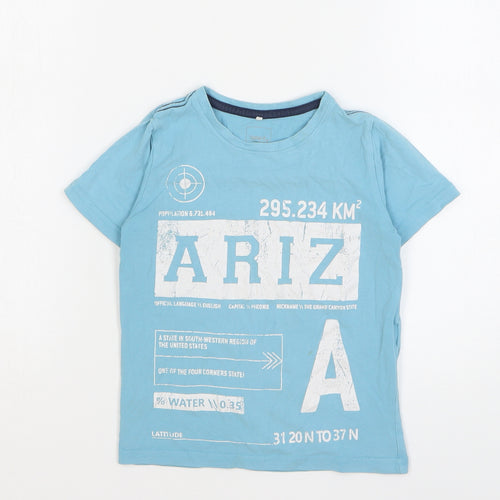 name it Boys Blue Geometric Cotton Basic T-Shirt Size 6 Years Round Neck Pullover