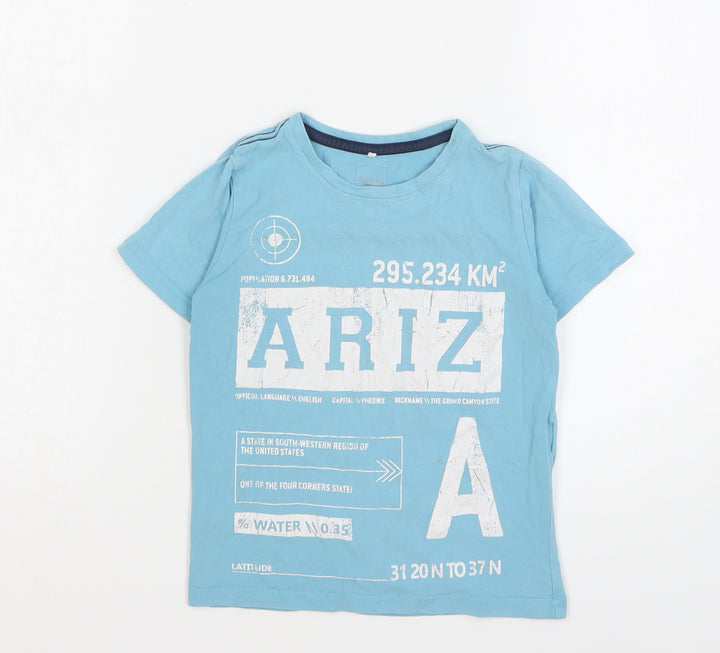 name it Boys Blue Geometric Cotton Basic T-Shirt Size 6 Years Round Neck Pullover