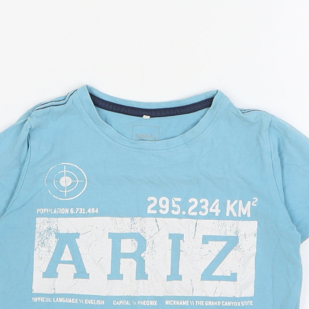 name it Boys Blue Geometric Cotton Basic T-Shirt Size 6 Years Round Neck Pullover