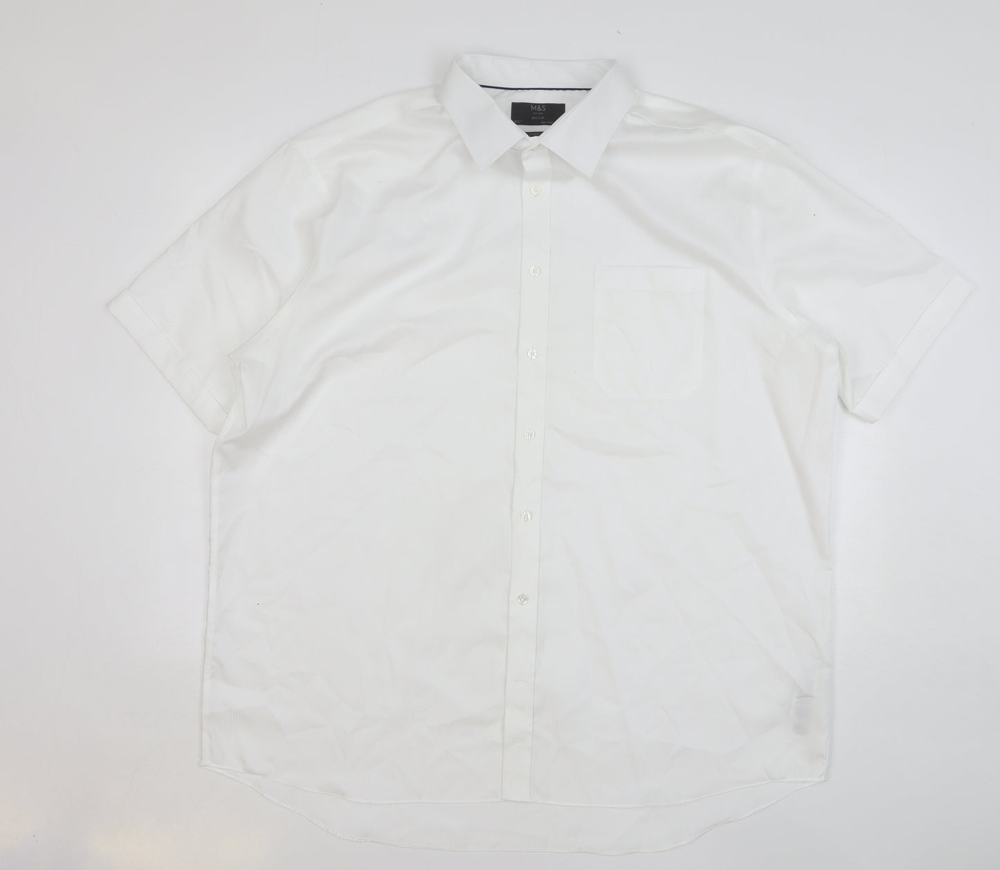 Marks and Spencer Mens White Striped Cotton Dress Shirt Size 18.5 Collared Button