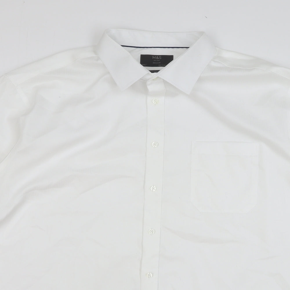 Marks and Spencer Mens White Striped Cotton Dress Shirt Size 18.5 Collared Button