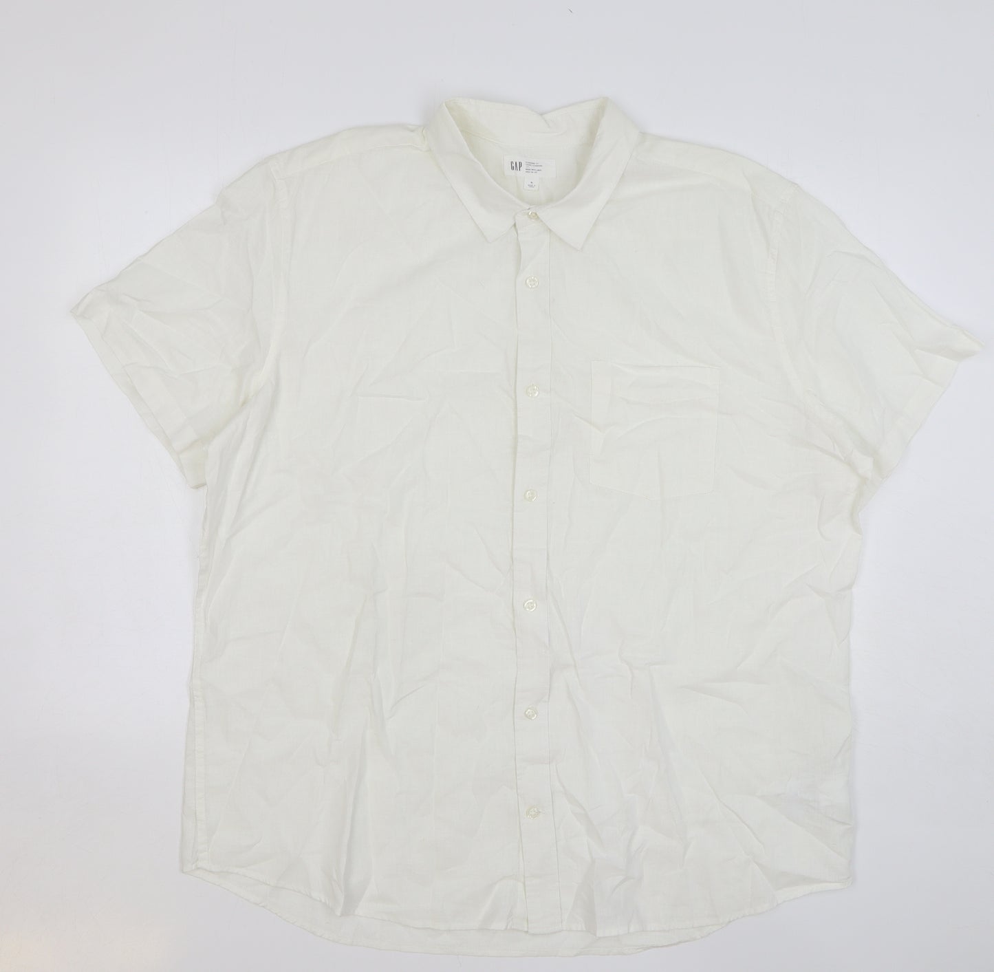 Gap Mens White Linen Button-Up Size XL Collared Button