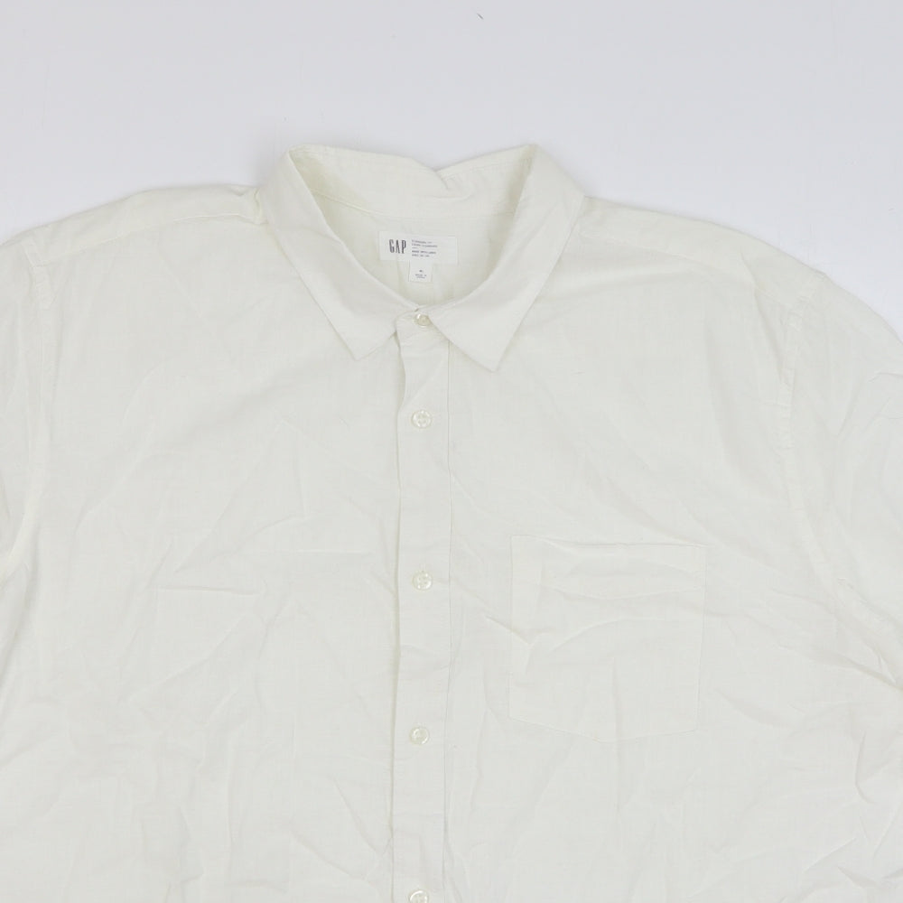 Gap Mens White Linen Button-Up Size XL Collared Button