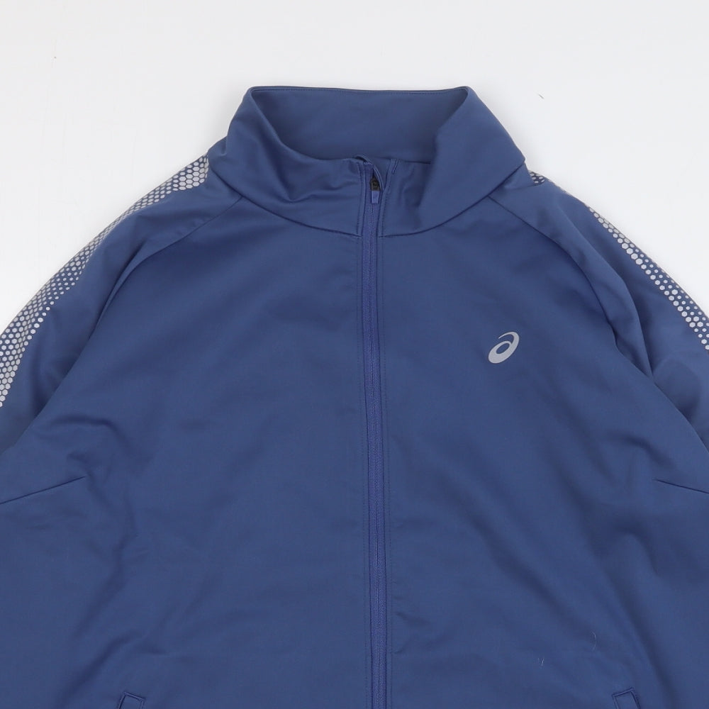 ASICS Mens Blue Geometric Windbreaker Jacket Size XL Zip