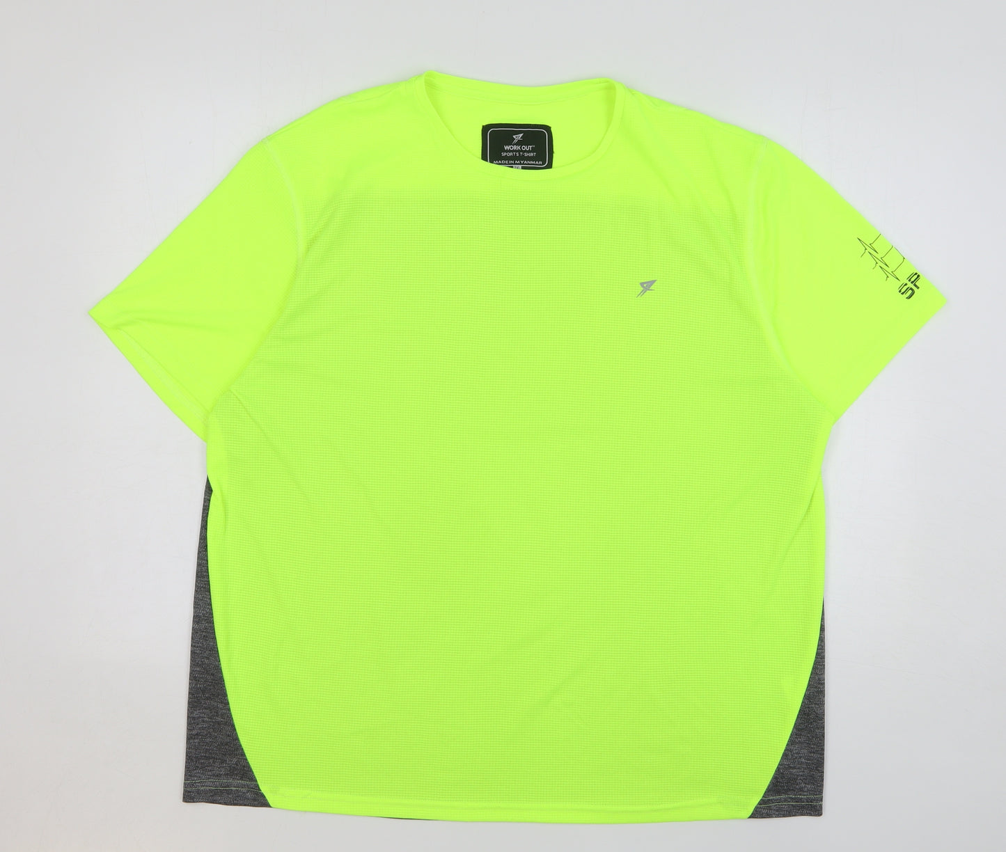 Workout Mens Green Polyester Basic T-Shirt Size 2XL Round Neck Pullover