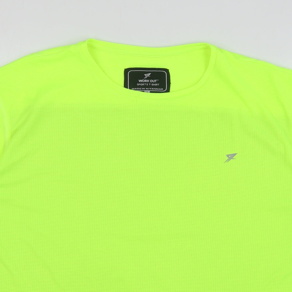 Workout Mens Green Polyester Basic T-Shirt Size 2XL Round Neck Pullover
