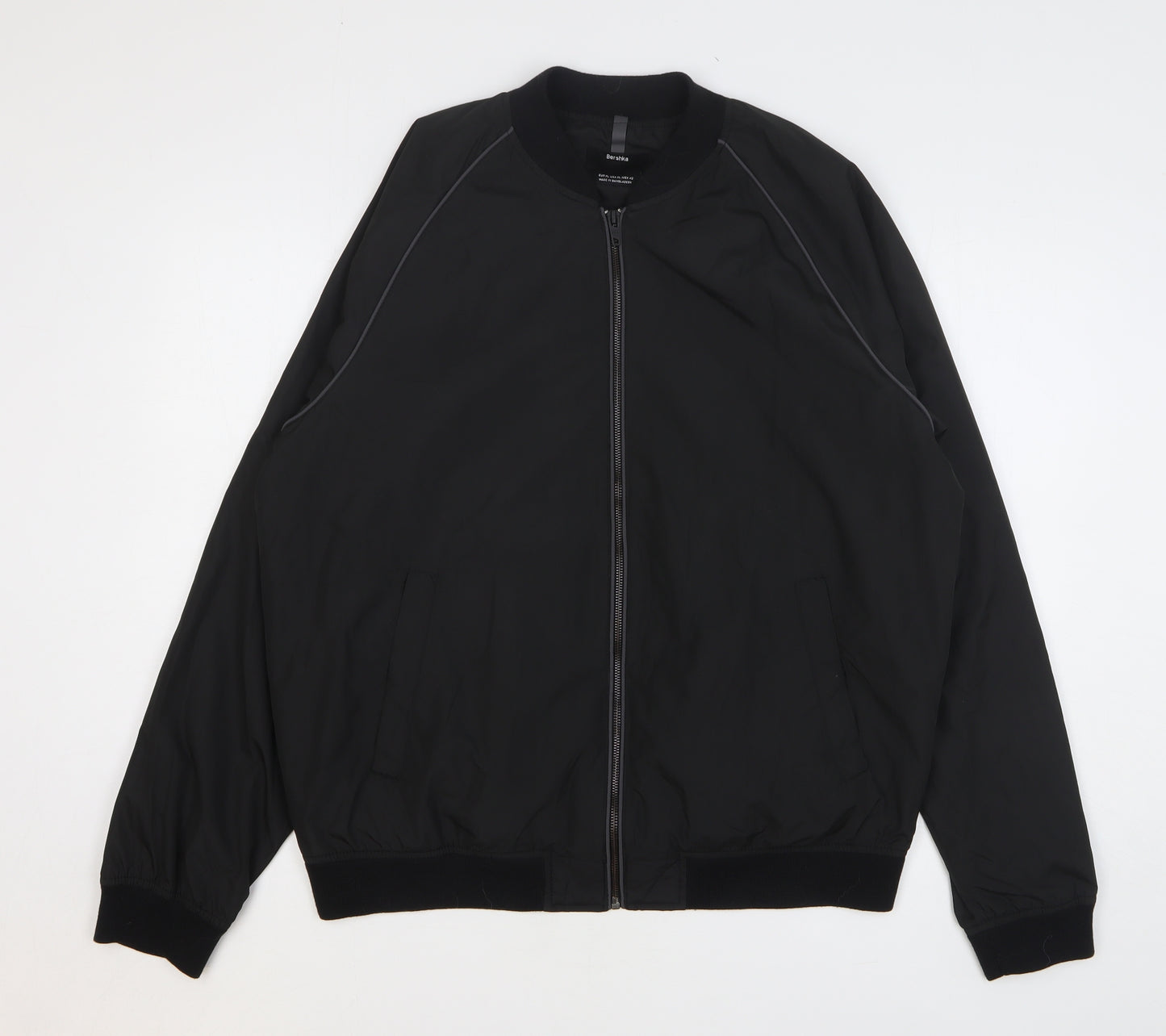 Bershka Mens Black Bomber Jacket Jacket Size XL Zip