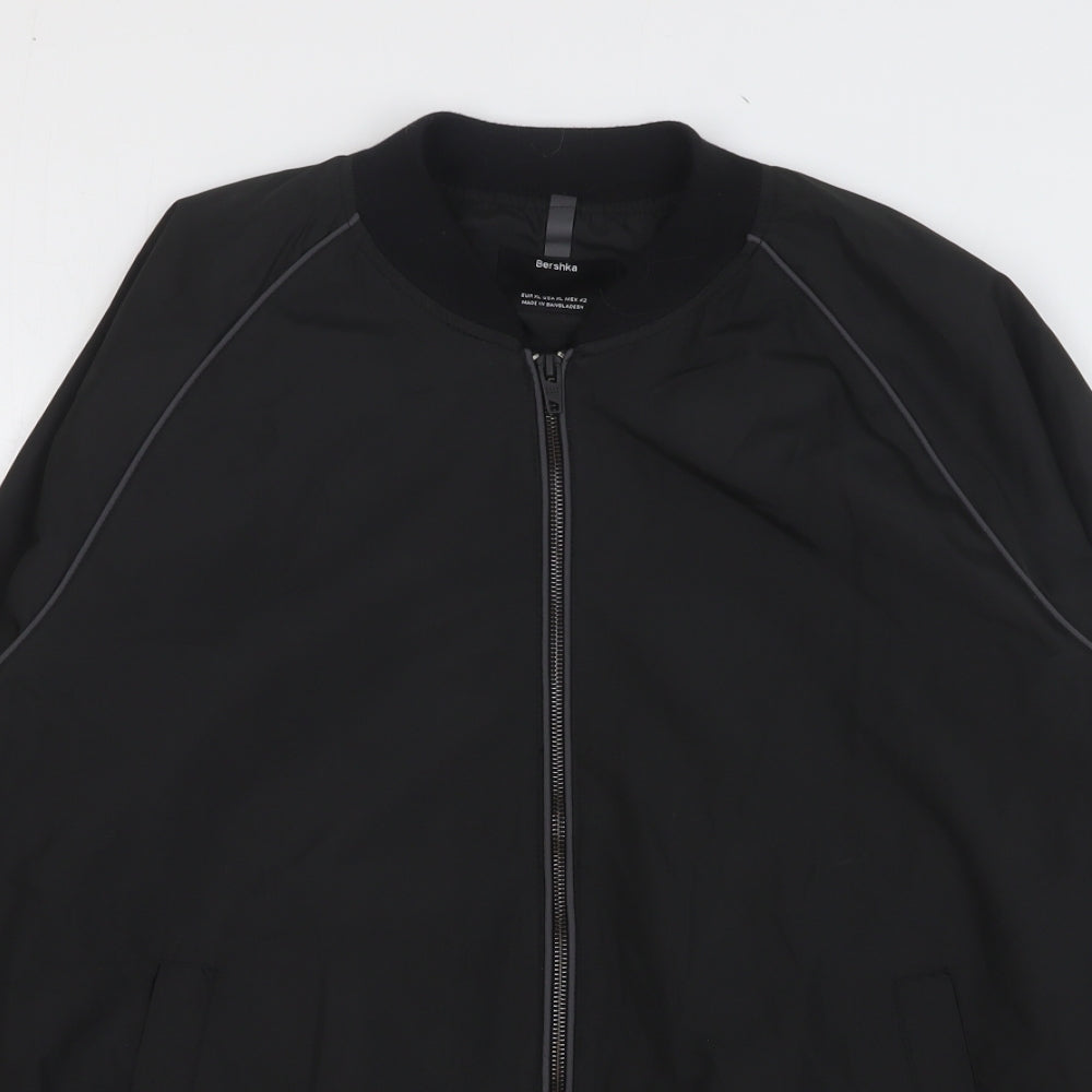 Bershka Mens Black Bomber Jacket Jacket Size XL Zip