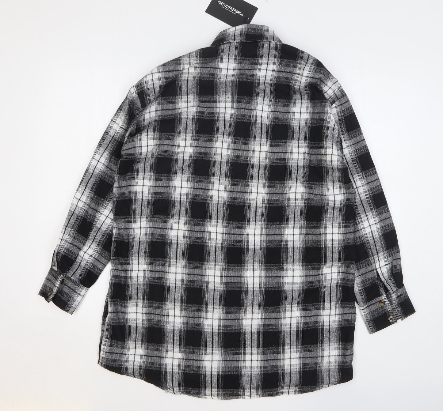 PRETTYLITTLETHING Womens Grey Plaid Cotton Basic Button-Up Size S Collared