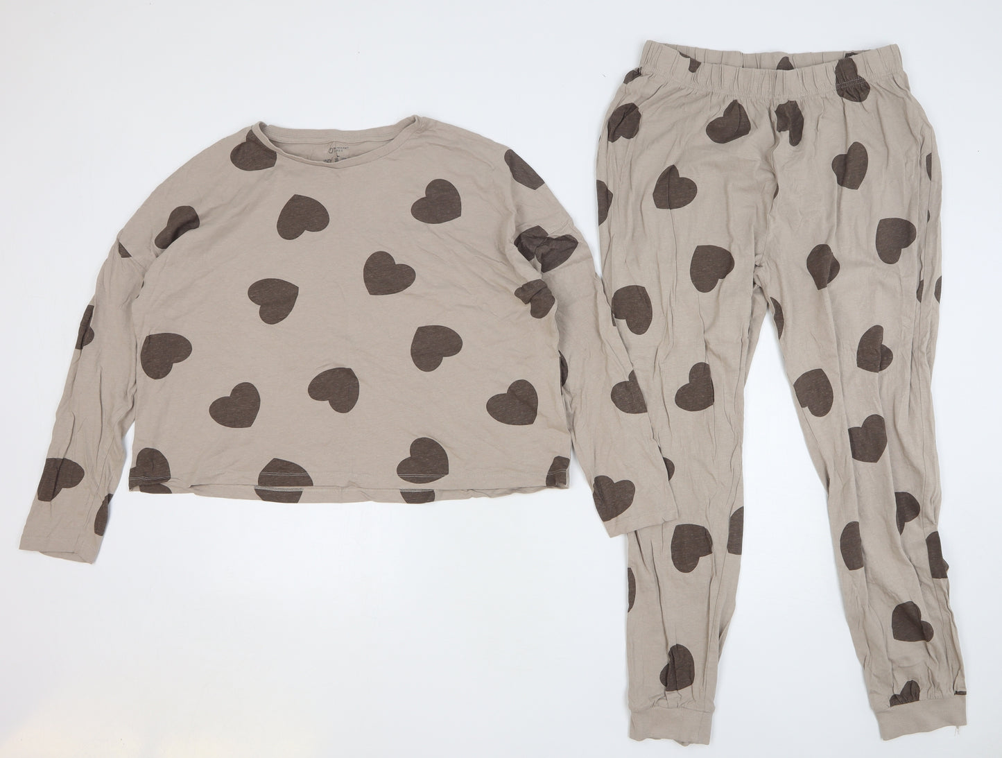 Primark Womens Brown Geometric Cotton Top Pyjama Set Size 14 - Love Hearts