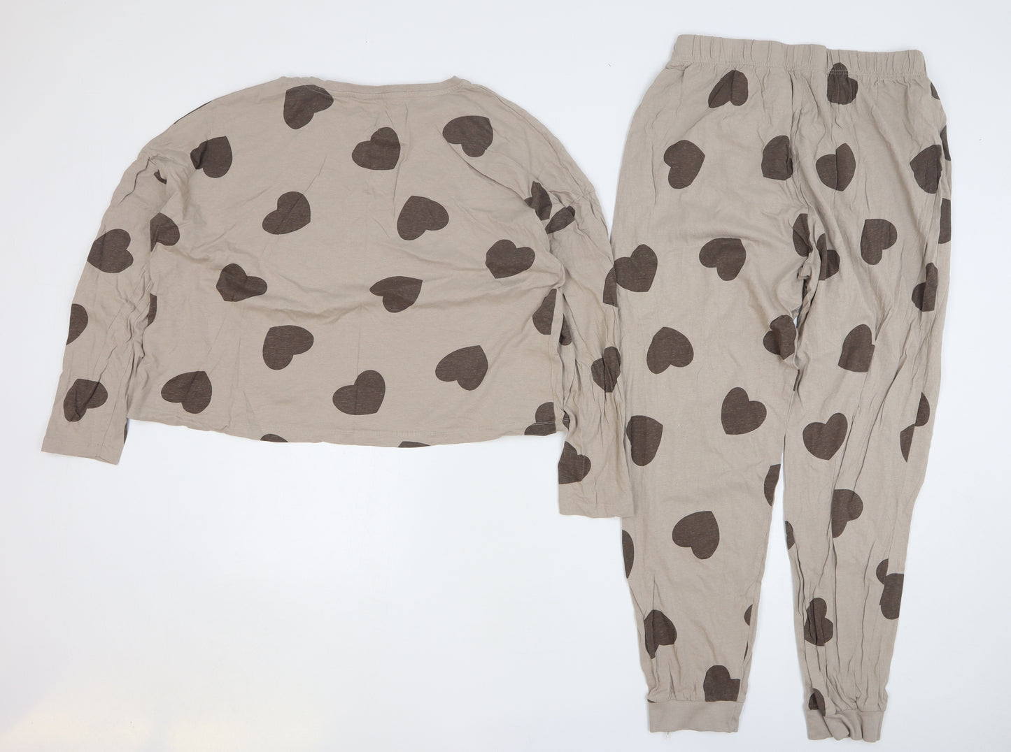 Primark Womens Brown Geometric Cotton Top Pyjama Set Size 14 - Love Hearts