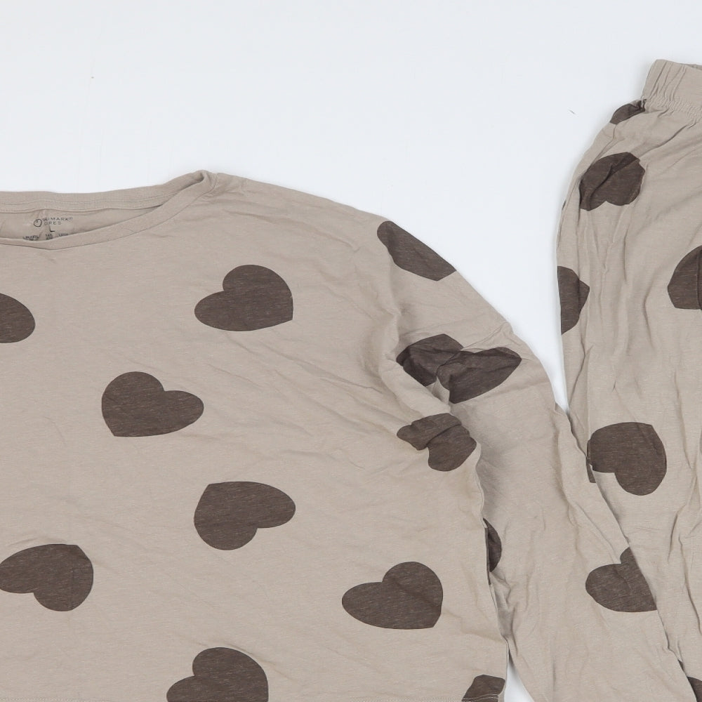 Primark Womens Brown Geometric Cotton Top Pyjama Set Size 14 - Love Hearts