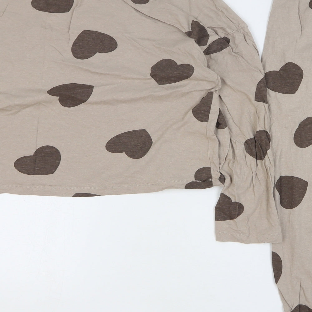 Primark Womens Brown Geometric Cotton Top Pyjama Set Size 14 - Love Hearts