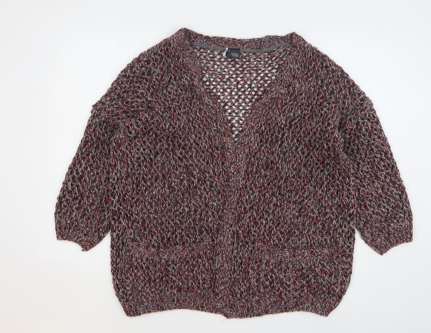 Sparkle & Fade Womens Red V-Neck Acrylic Cardigan Jumper Size M