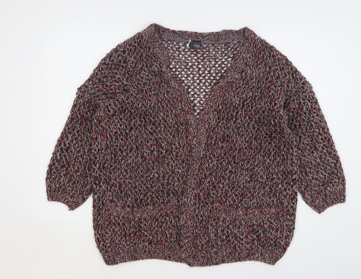 Sparkle & Fade Womens Red V-Neck Acrylic Cardigan Jumper Size M