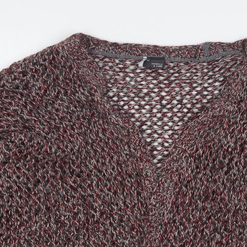 Sparkle & Fade Womens Red V-Neck Acrylic Cardigan Jumper Size M