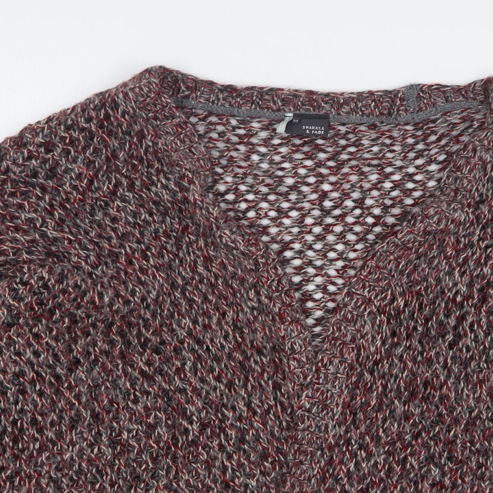 Sparkle & Fade Womens Red V-Neck Acrylic Cardigan Jumper Size M