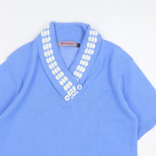 Glimpse Womens Blue V-Neck Polyester Pullover Jumper Size S