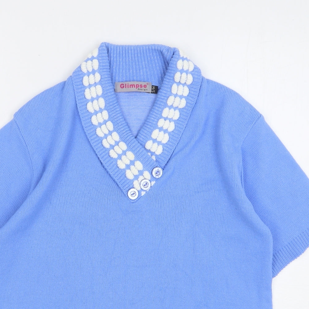 Glimpse Womens Blue V-Neck Polyester Pullover Jumper Size S