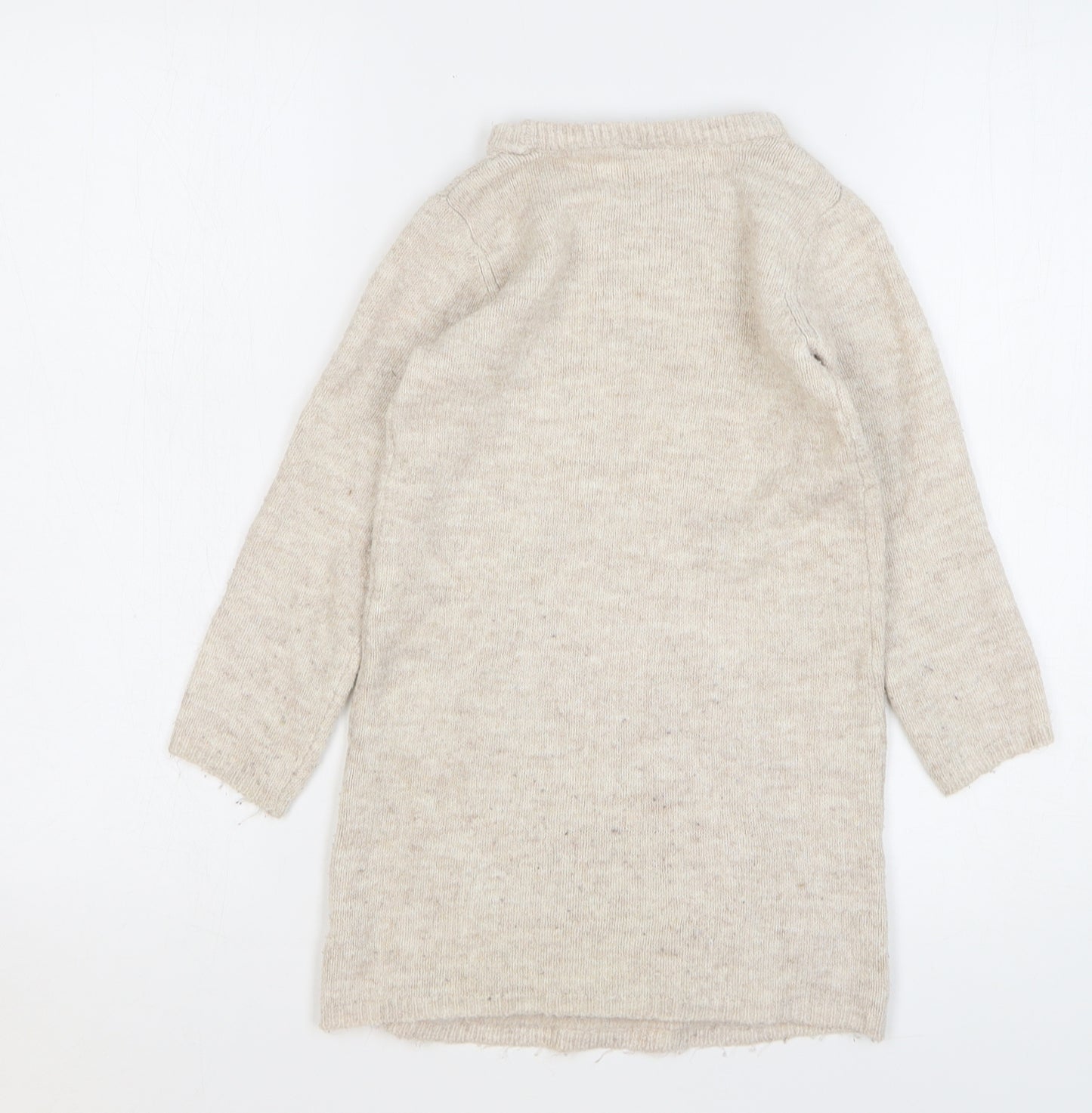 TU Girls Beige Acrylic Jumper Dress Size 5-6 Years Round Neck - Owl