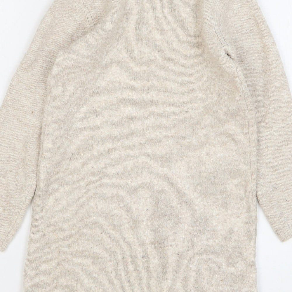 TU Girls Beige Acrylic Jumper Dress Size 5-6 Years Round Neck - Owl
