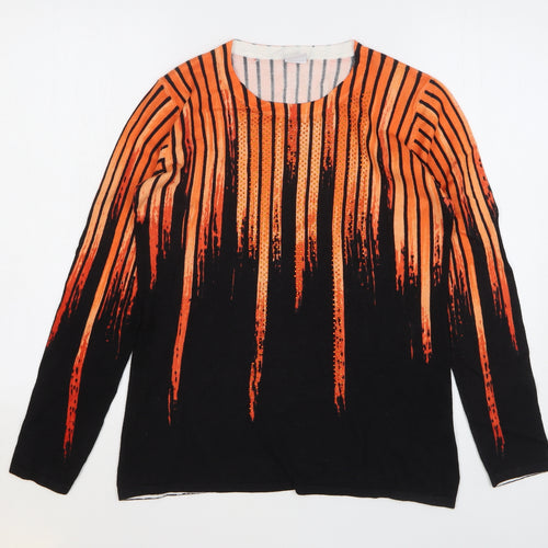 Mitzy Womens Orange Round Neck Striped Viscose Pullover Jumper Size S