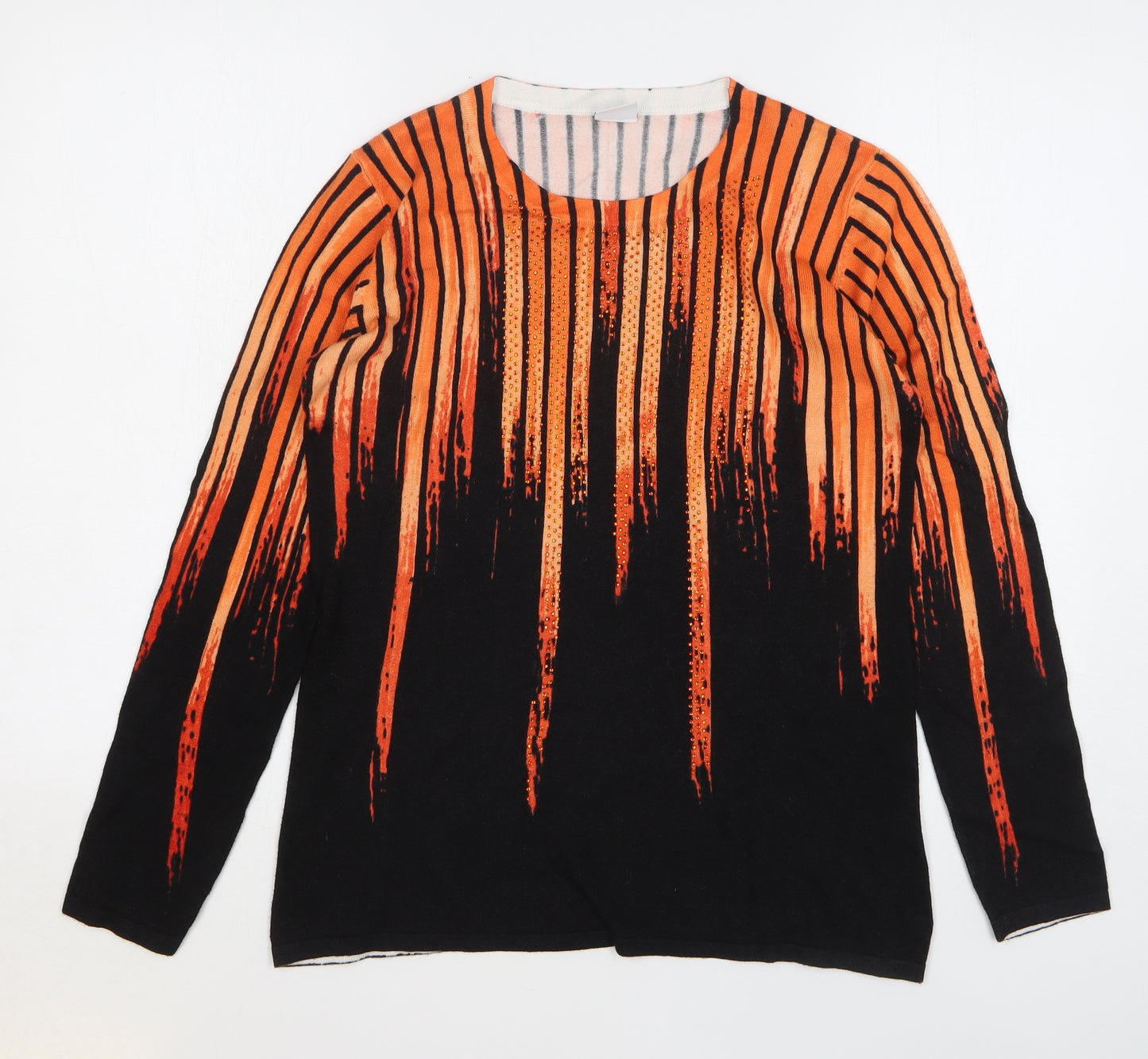 Mitzy Womens Orange Round Neck Striped Viscose Pullover Jumper Size S