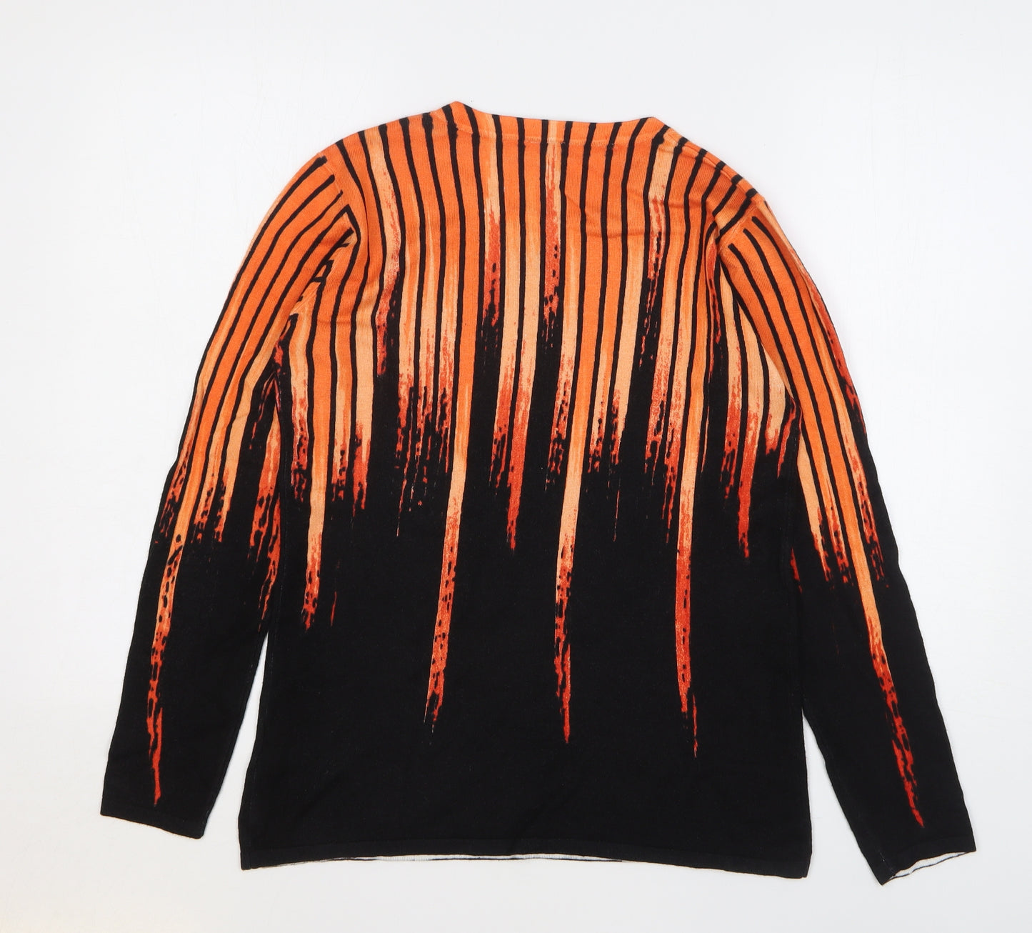 Mitzy Womens Orange Round Neck Striped Viscose Pullover Jumper Size S