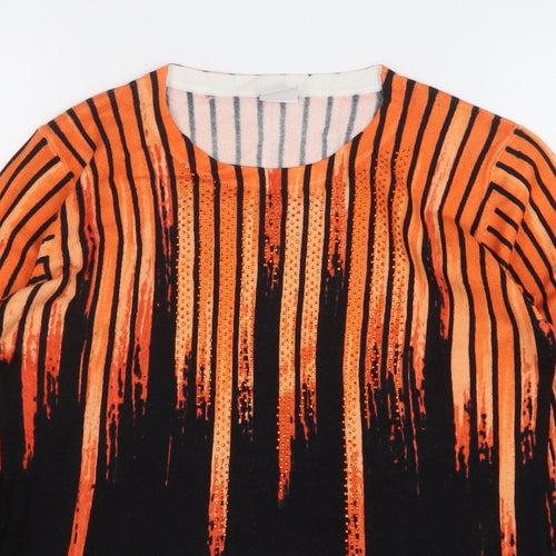 Mitzy Womens Orange Round Neck Striped Viscose Pullover Jumper Size S