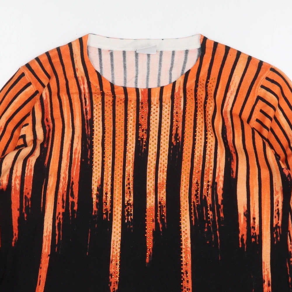 Mitzy Womens Orange Round Neck Striped Viscose Pullover Jumper Size S