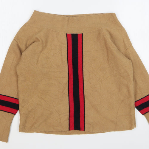 River Island Womens Beige Boat Neck Striped Viscose Pullover Jumper Size 10