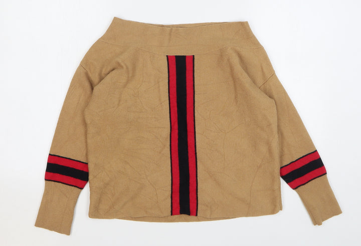 River Island Womens Beige Boat Neck Striped Viscose Pullover Jumper Size 10