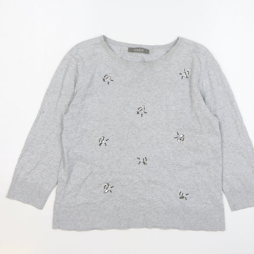 Oasis Womens Grey Round Neck Cotton Pullover Jumper Size M