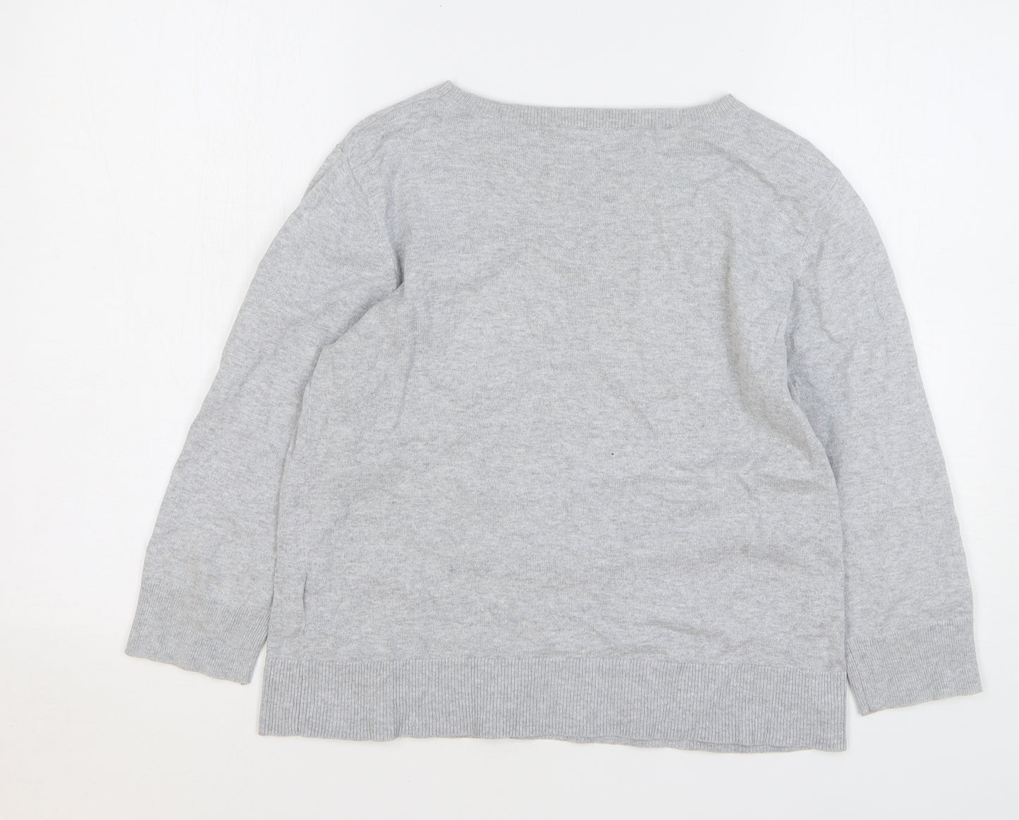 Oasis Womens Grey Round Neck Cotton Pullover Jumper Size M