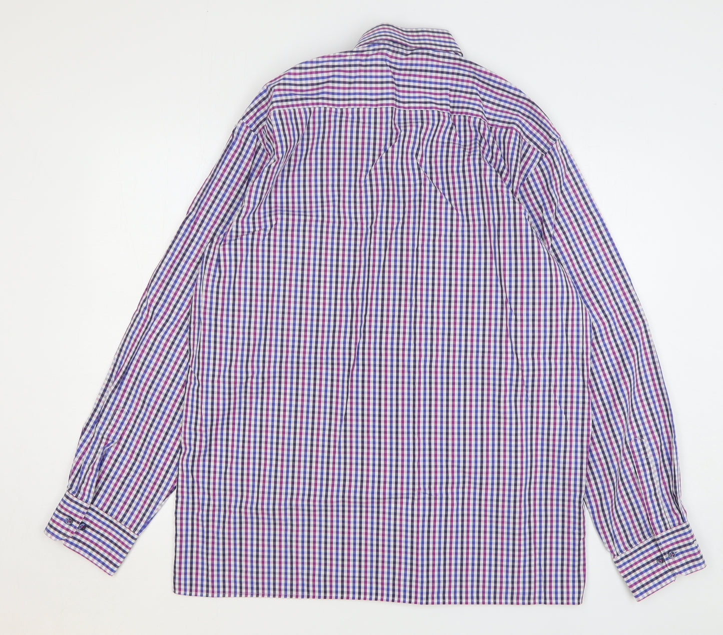 Eterna Mens Multicoloured Gingham Cotton Dress Shirt Size 17 Collared Button