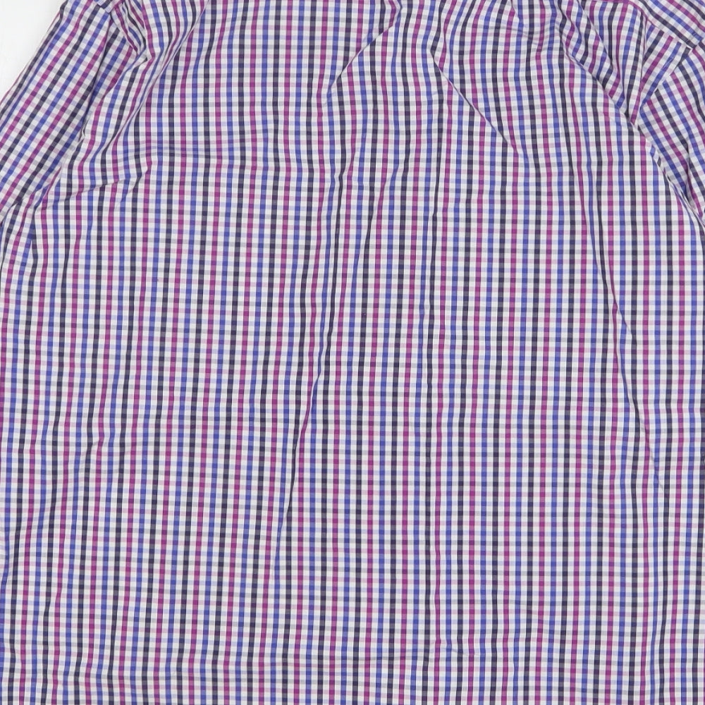 Eterna Mens Multicoloured Gingham Cotton Dress Shirt Size 17 Collared Button