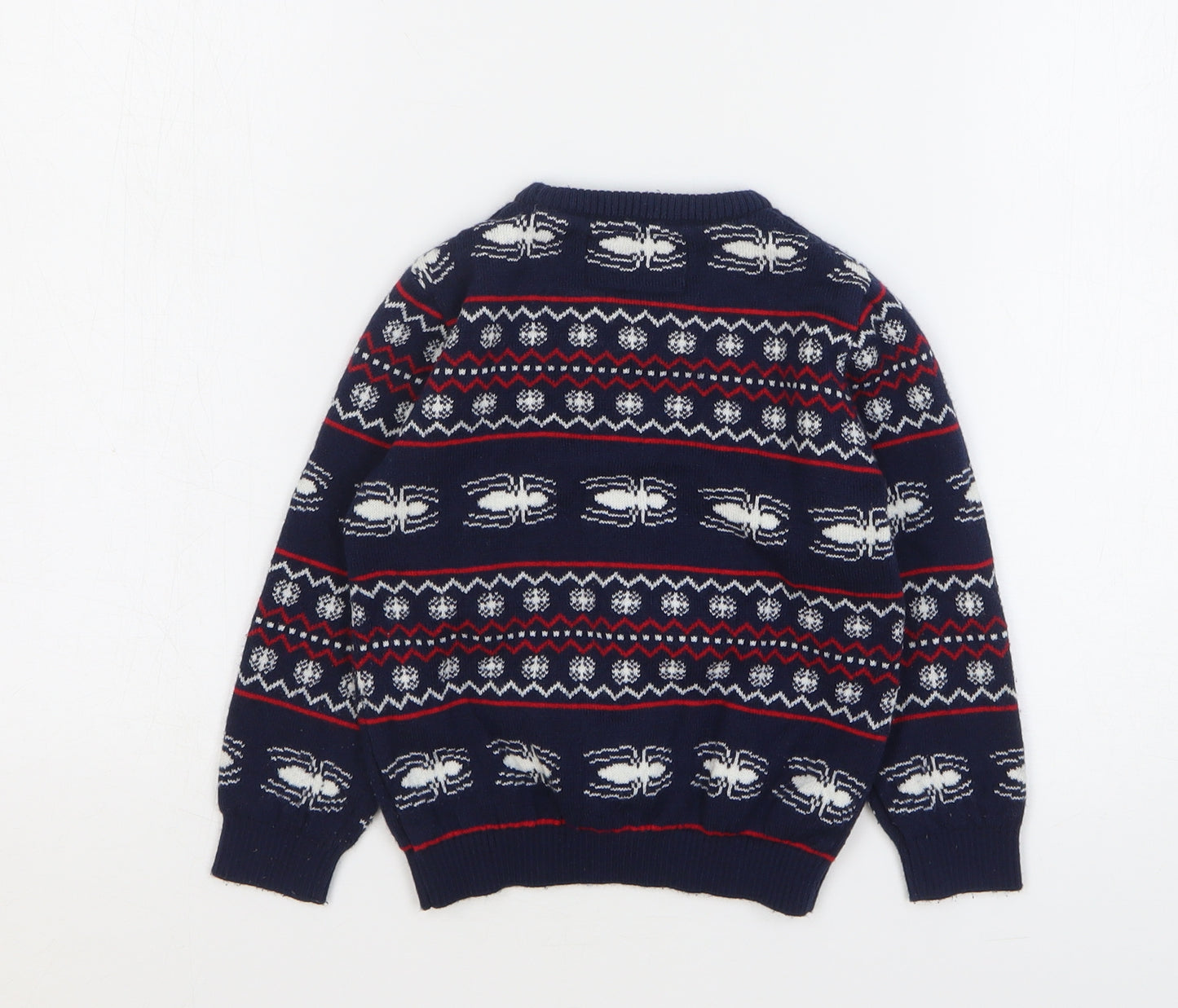 Spiderman Boys Blue Round Neck Fair Isle Acrylic Pullover Jumper Size 4-5 Years Pullover - Christmas